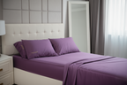 100% organic cotton twin bedsheet set in elegant grape-shaded violet.