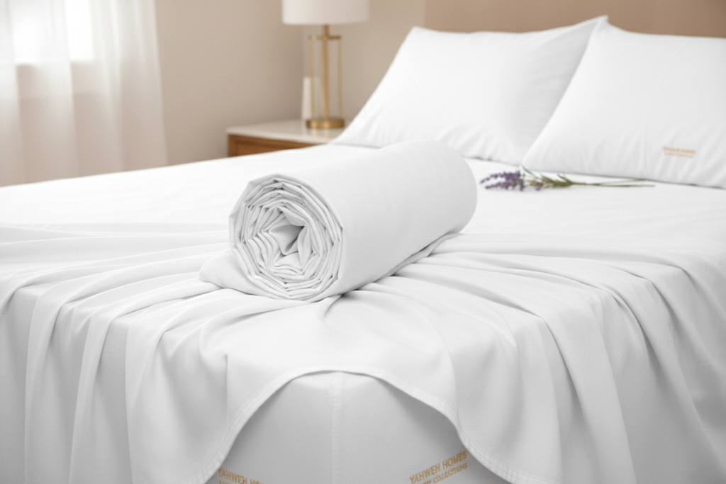 100% organic cotton king size bedsheet set in classic hotel white