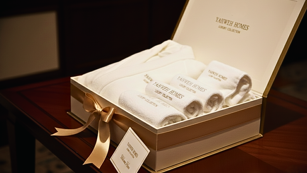 Premium towel and robe gift set made from high-quality cotton, perfect for self-care, housewarming, or special celebrations